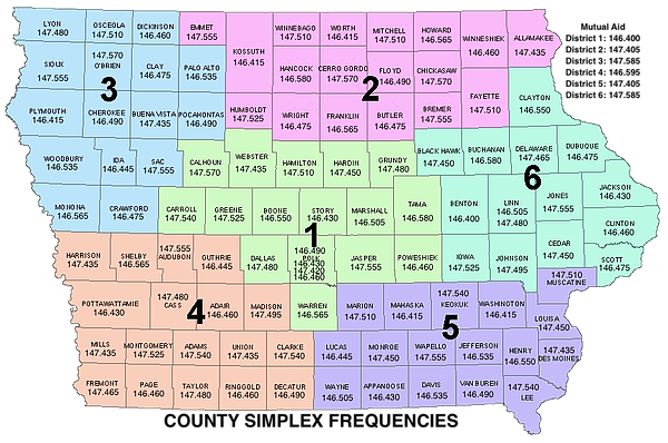 Map of Iowa simplex ARES frequencies
